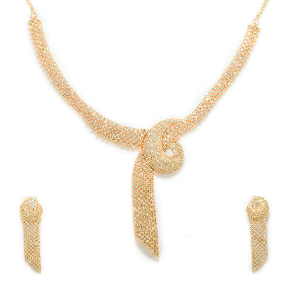 Shimmering Knot Ensemble Necklace of Gold with Earrings Set.