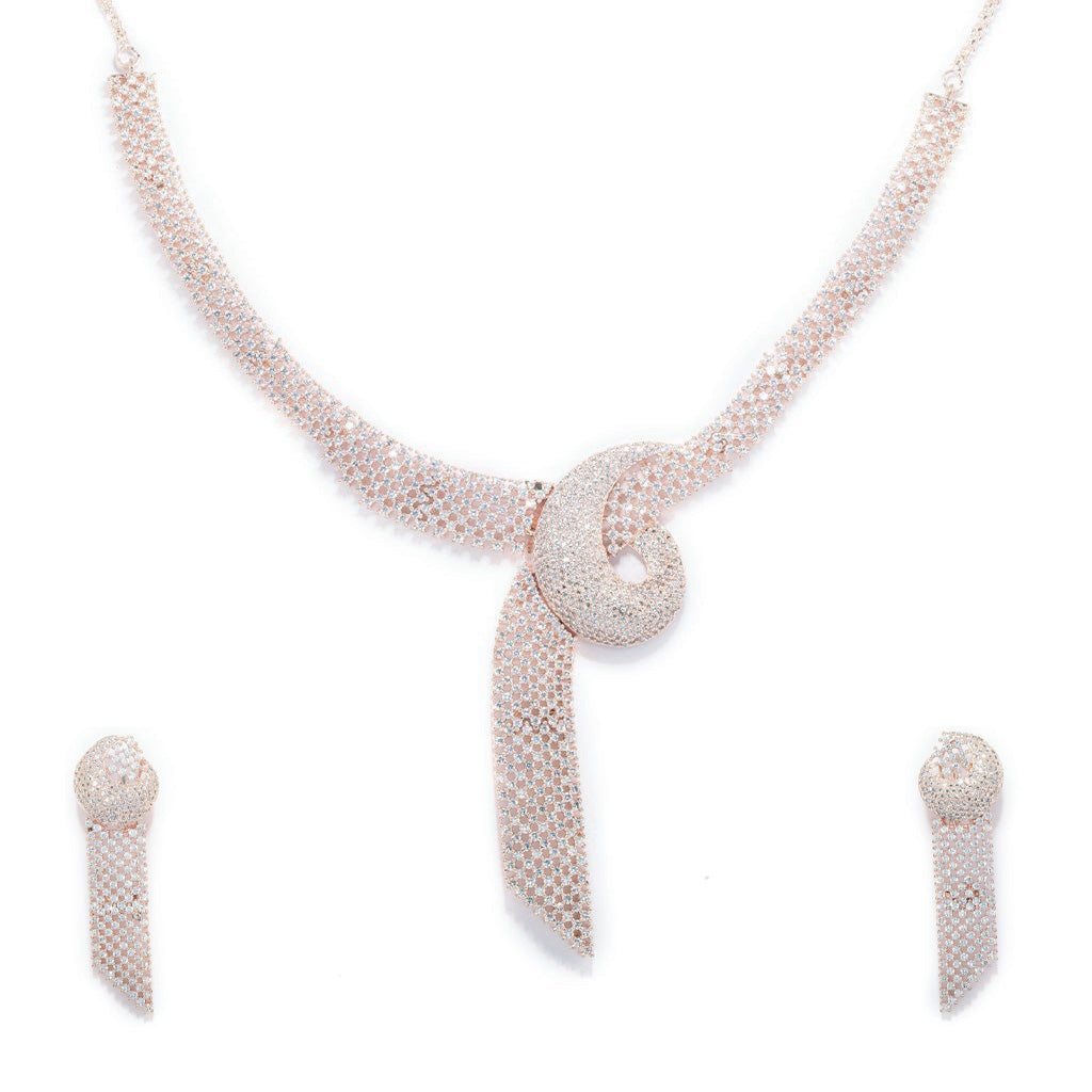 Shimmering Knot Ensemble Necklace Set (Rhodium Plating) with Earrings.