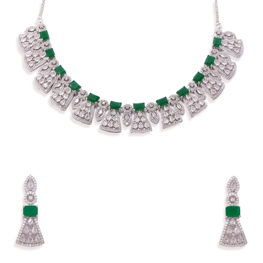 Modern Heritage Necklace Set of Green Color with Earrings.