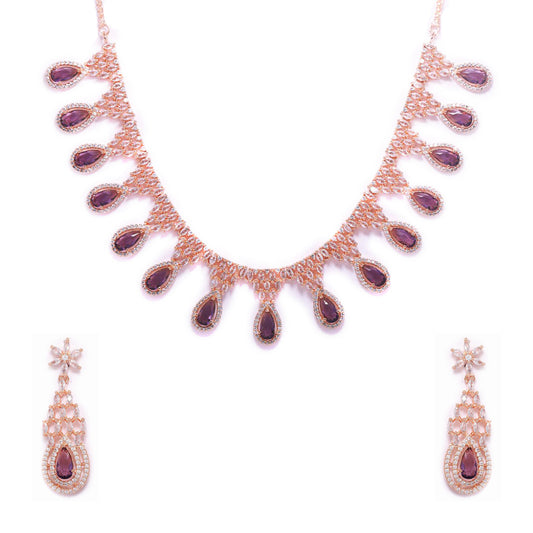 Brown Colored Glowing Droplet American Diamond Necklace and Earrings.