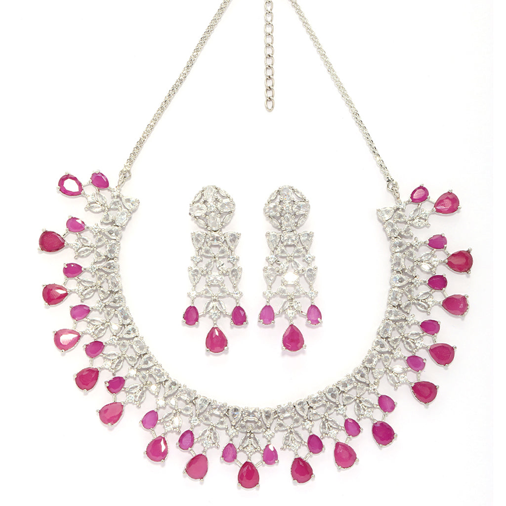 Celestial Sparkle Necklace of Pink Colour with Earrings.