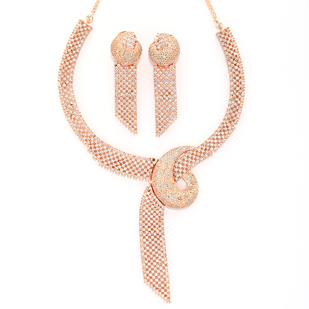 Shimmering Knot Ensemble Necklace (Rose Gold) with Earrings.