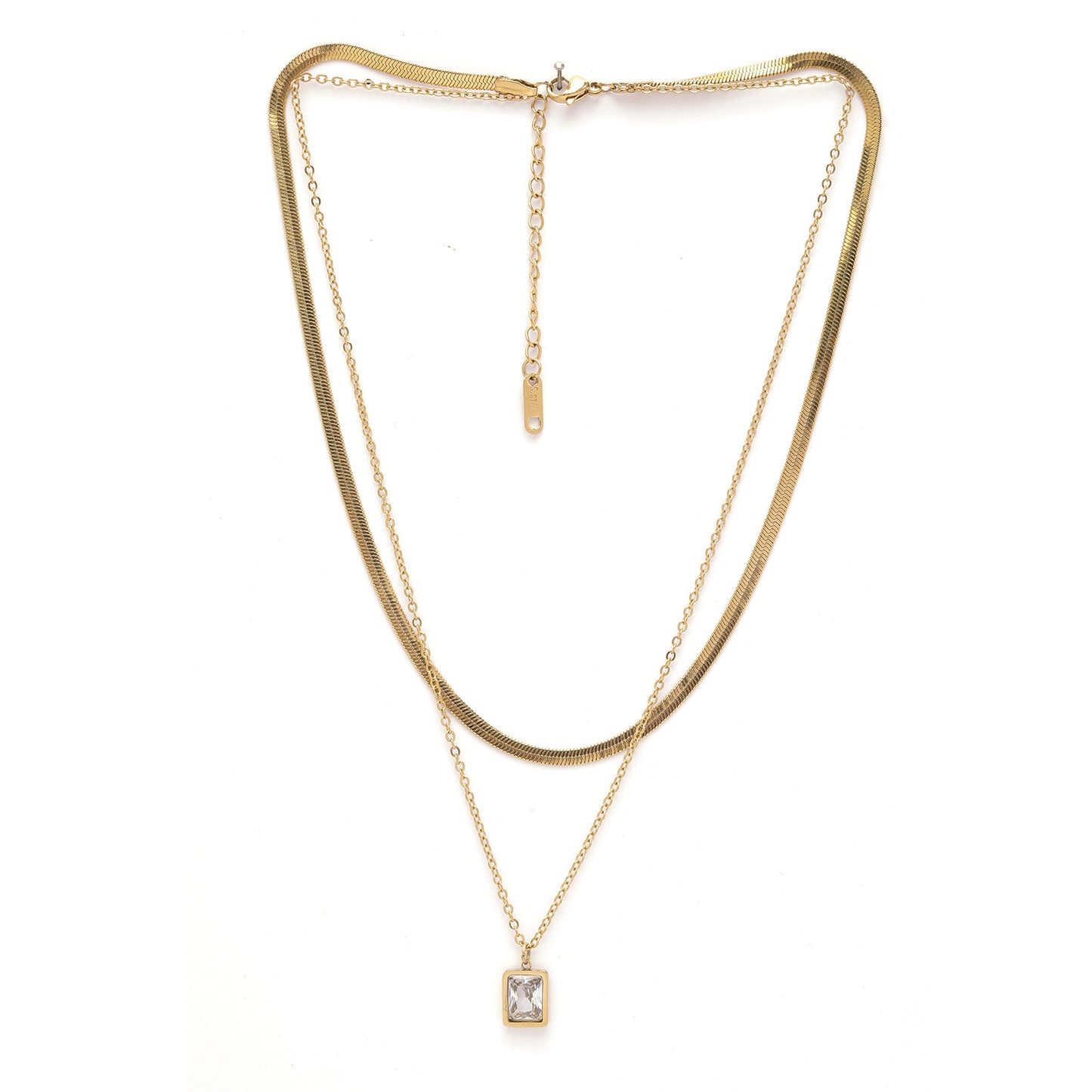 White Crystal 18K Gold Plated Multi-Layer Necklace with Earrings