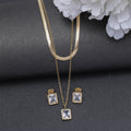 White Crystal 18K Gold Plated Multi-Layer Necklace with Earrings