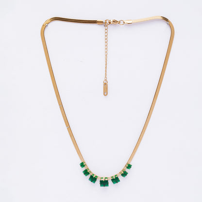 Green Crystal 18K Gold Plated Snake Chain Necklace
