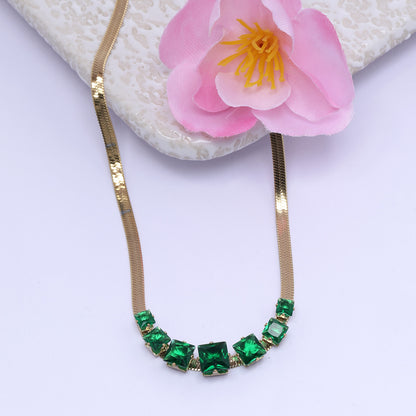 Green Crystal 18K Gold Plated Snake Chain Necklace