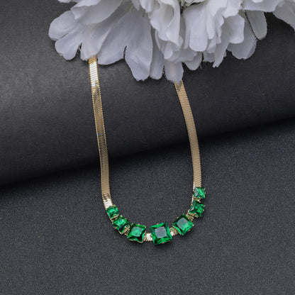 Green Crystal 18K Gold Plated Snake Chain Necklace