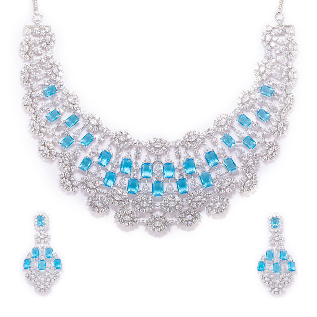 Chic Cascade Necklace of Blue Color with Earrings.