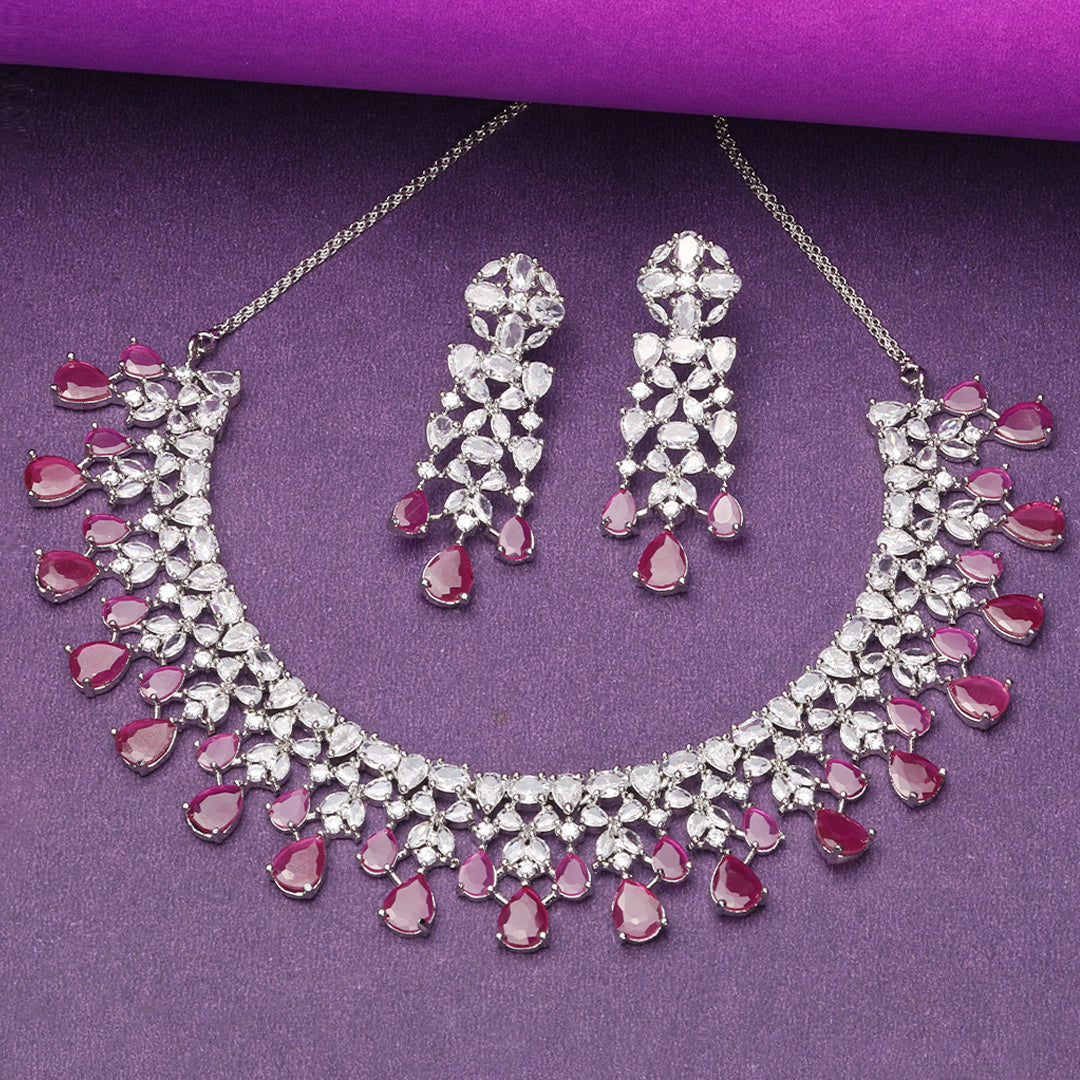 Celestial Sparkle Necklace of Pink Colour with Earrings.