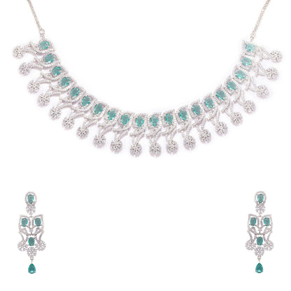 Floral Cascade Necklace Set (Green)