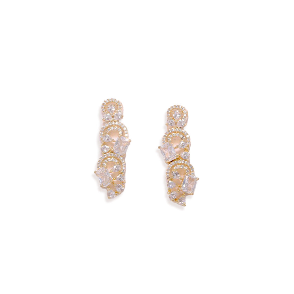 An image showing Infinite Swirl Radiance American Diamond Earrings (Gold).