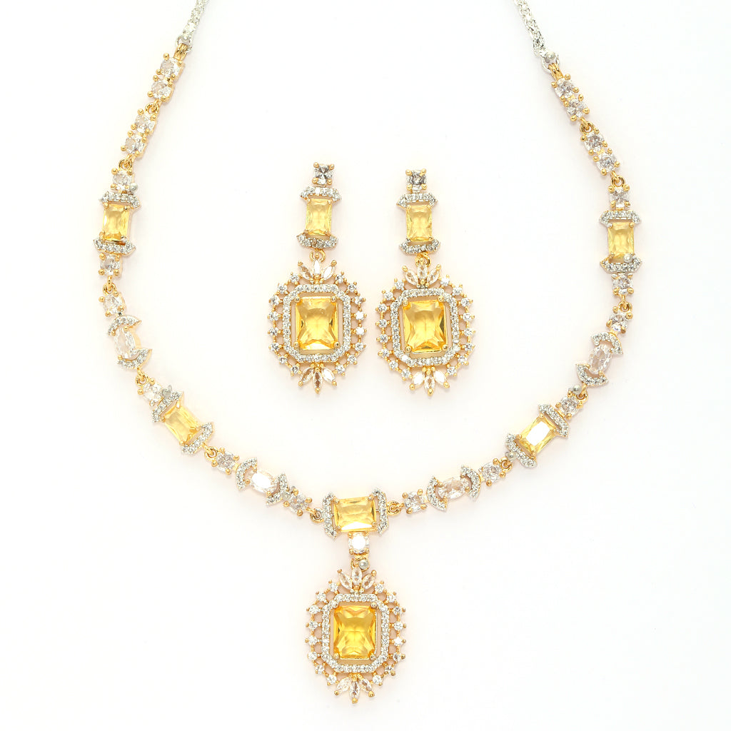 Starlit Symphony Necklace of Yellow Colour with Earrings.