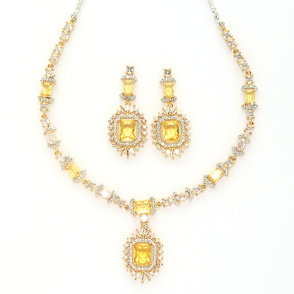 Starlit Symphony Necklace of Yellow Colour with Earrings.