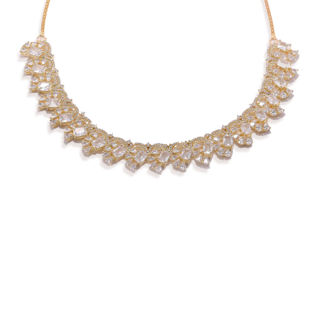 An image showing Infinite Swirl Radiance American Diamond Necklace (Gold).