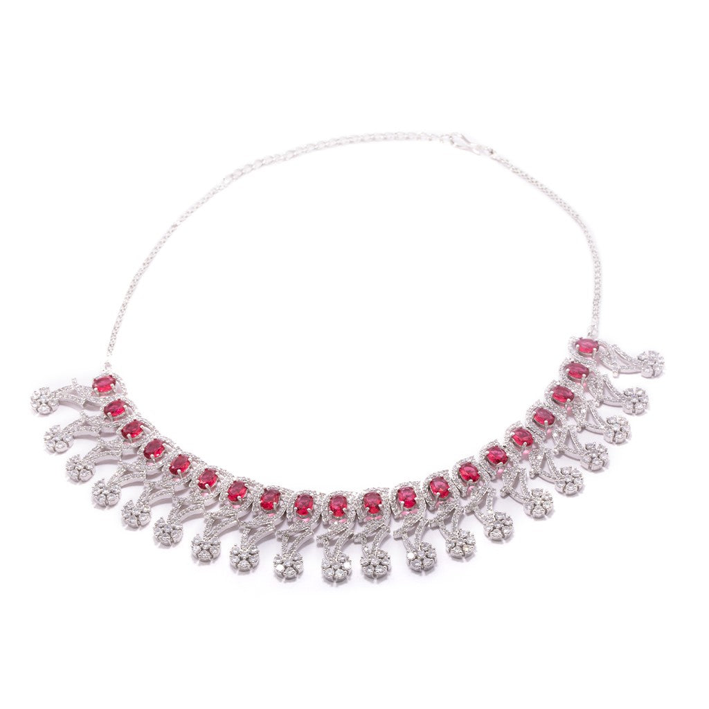 Floral Cascade Necklace Set (Red)