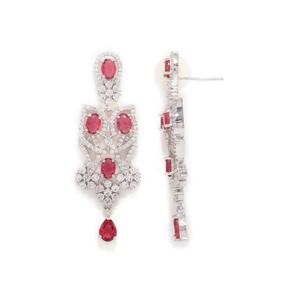 Floral Cascade Necklace Set (Red)