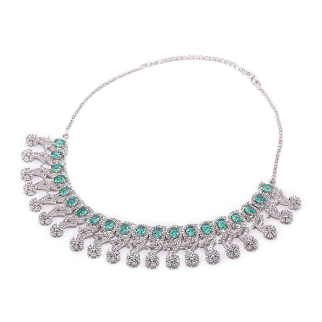 Floral Cascade Necklace Set (Green)