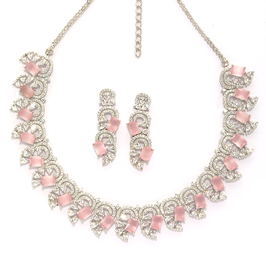 Infinite Swirl Radiance Necklace of Pink Colour with Earrings.