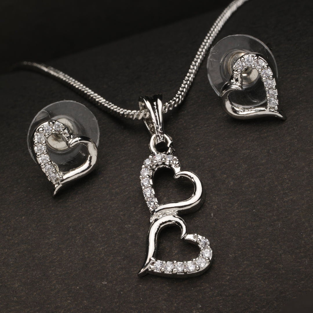 Forever Yours Pendant Set (Rodium) with Earrings of Heart Shape.