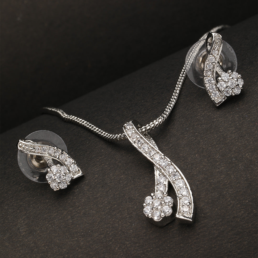 Graceful Drapery Artificial Pendant Set with Rhodium Plating.