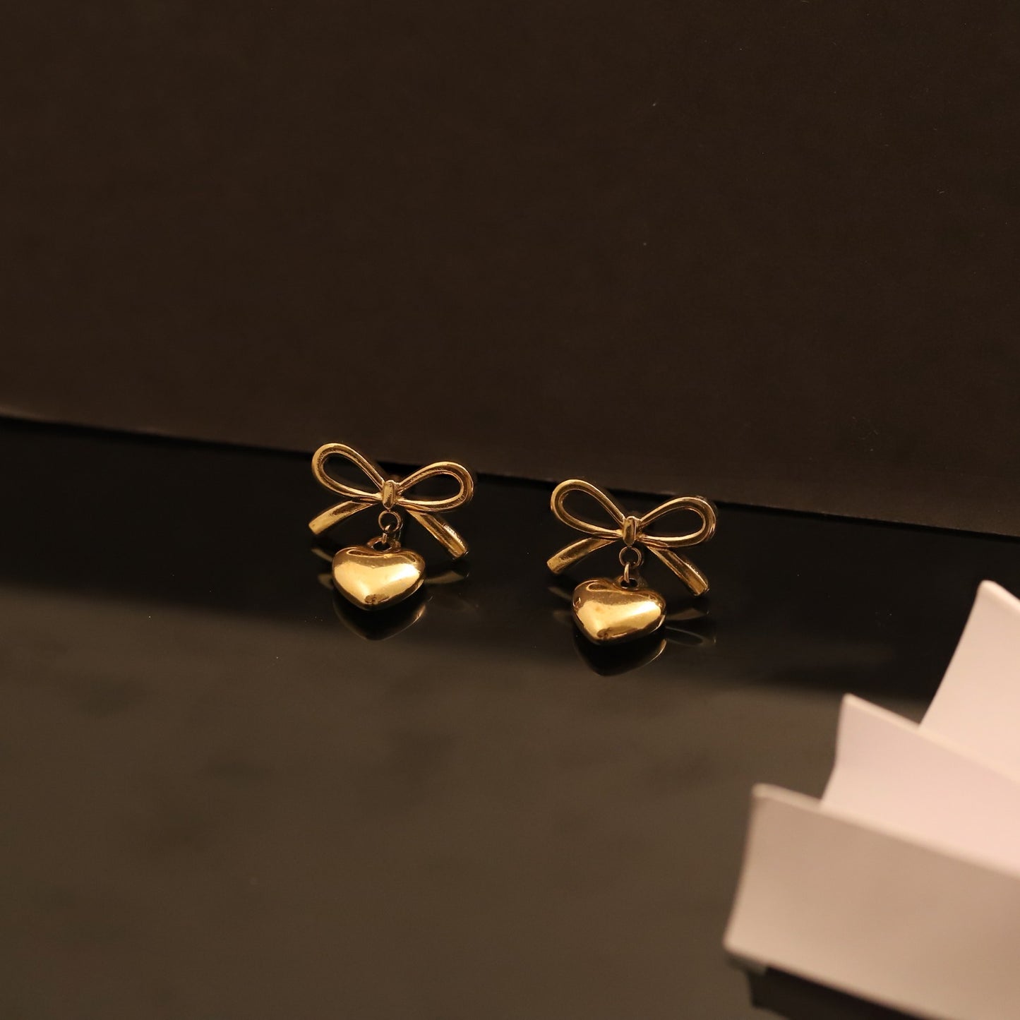 Sweet Bow & Heart 18K Gold PVD Earrings