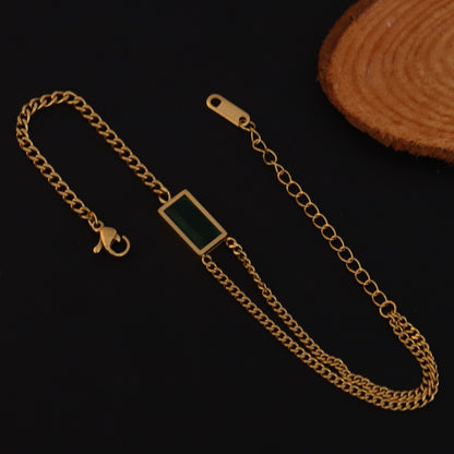 Green Stone Double Chain 22K Gold PVD Bracelet