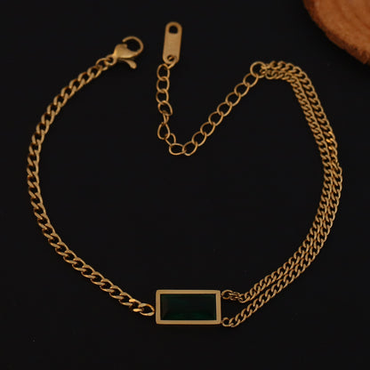 Green Stone Double Chain 22K Gold PVD Bracelet