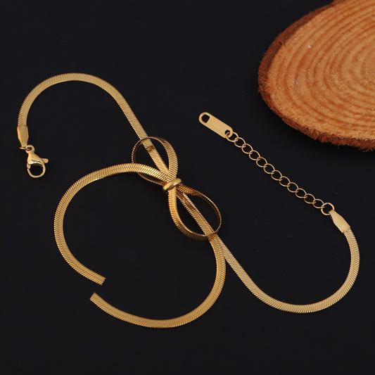 Bow Charm Snake Chain 22K Gold PVD Bracelet