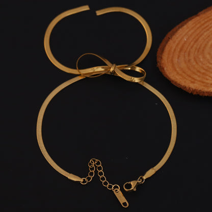 Bow Charm Snake Chain 22K Gold PVD Bracelet