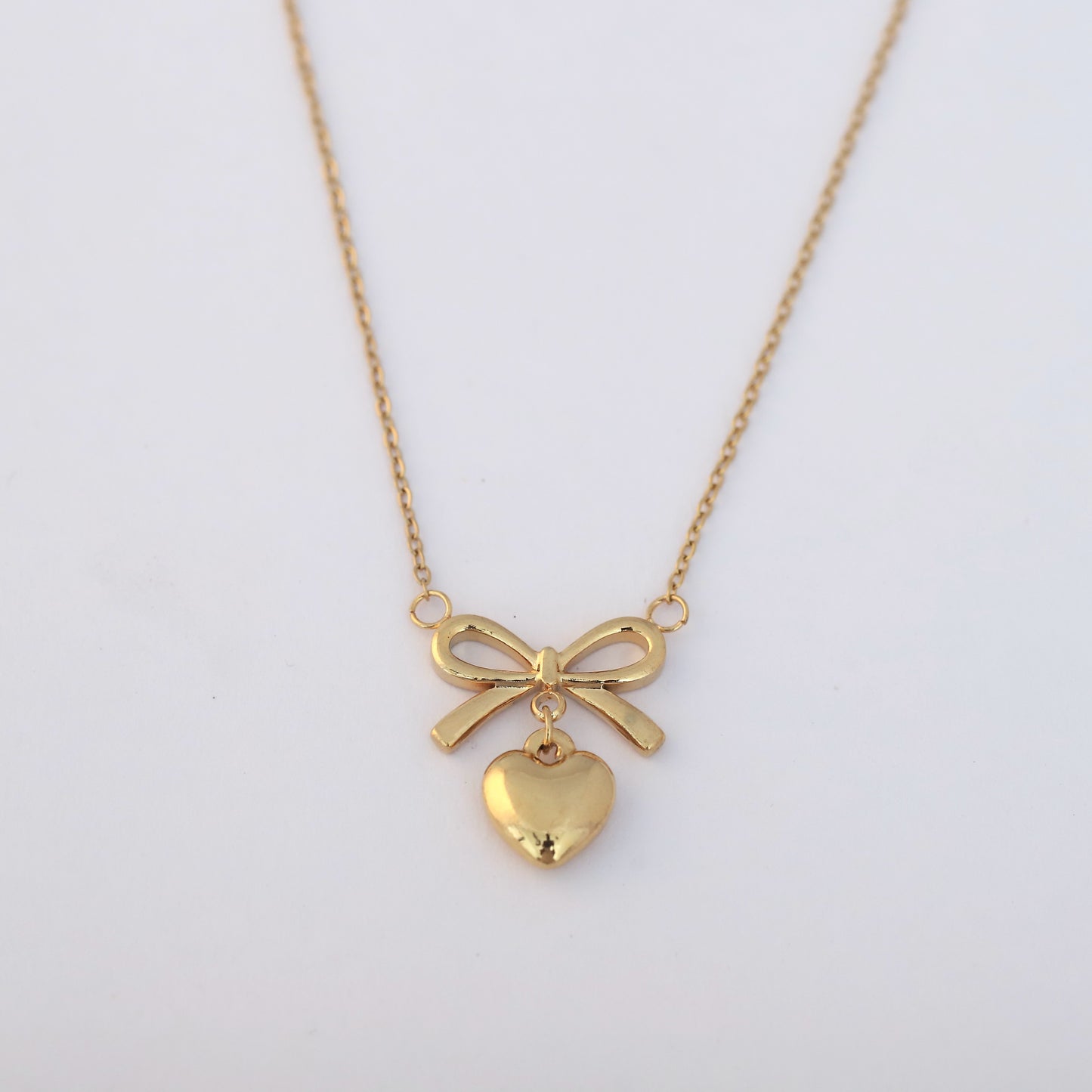Sweet Bow & Heart 18K Gold PVD Necklace