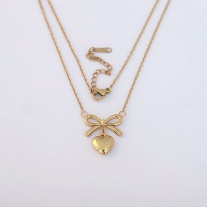 Sweet Bow & Heart 18K Gold PVD Necklace