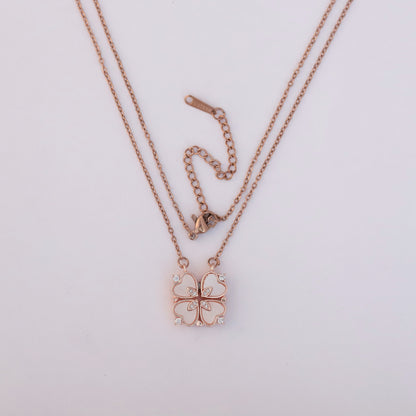 Enchanting Clover Heart Convertible Rose Gold 18K PVD Necklace