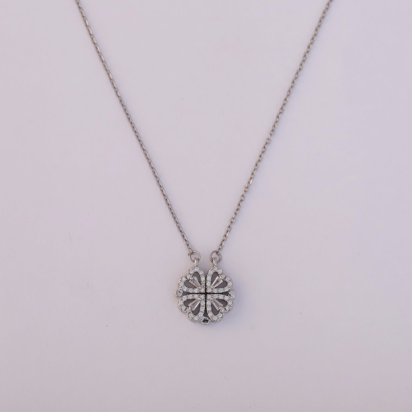 Dual Bloom Rhodium Necklace