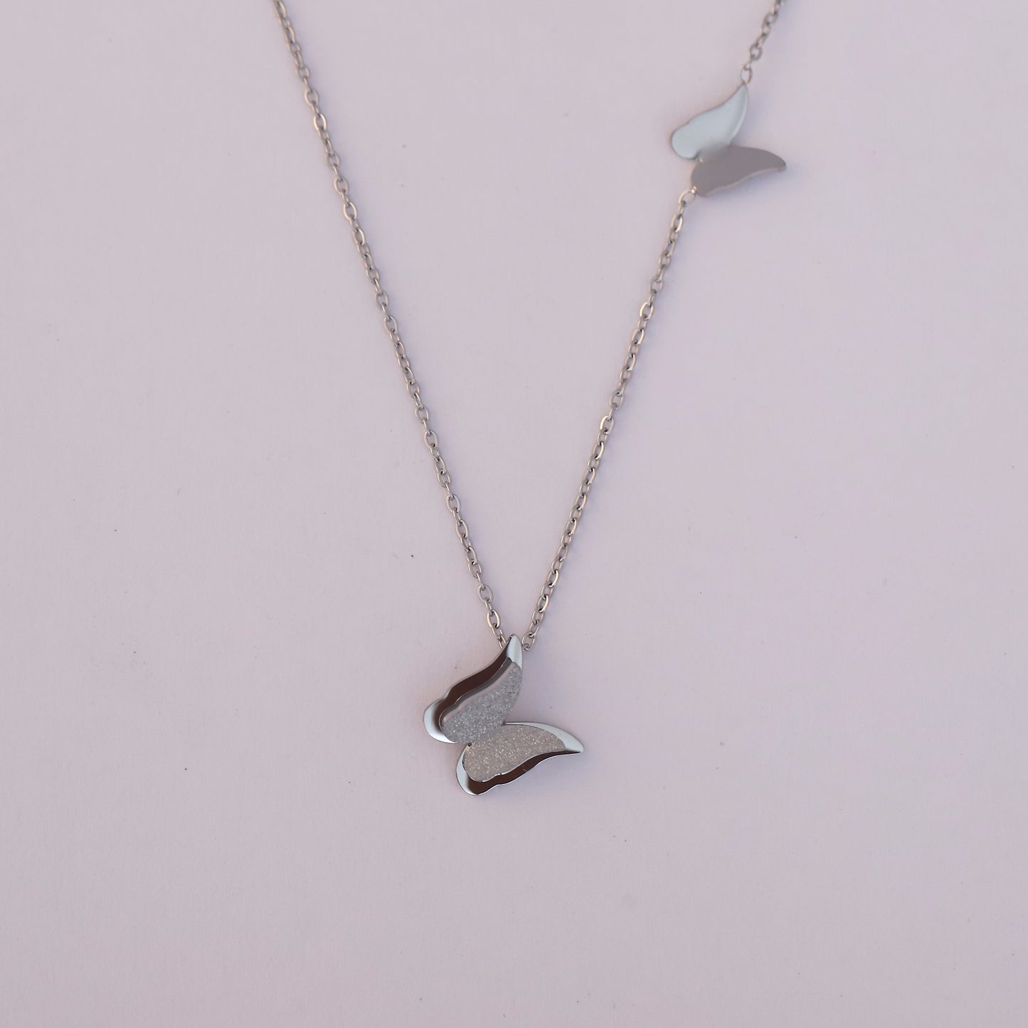 Twin Butterfly Rhodium Plated Necklace