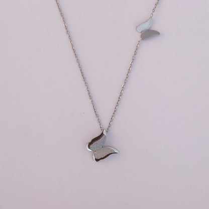 Twin Butterfly Rhodium Plated Necklace