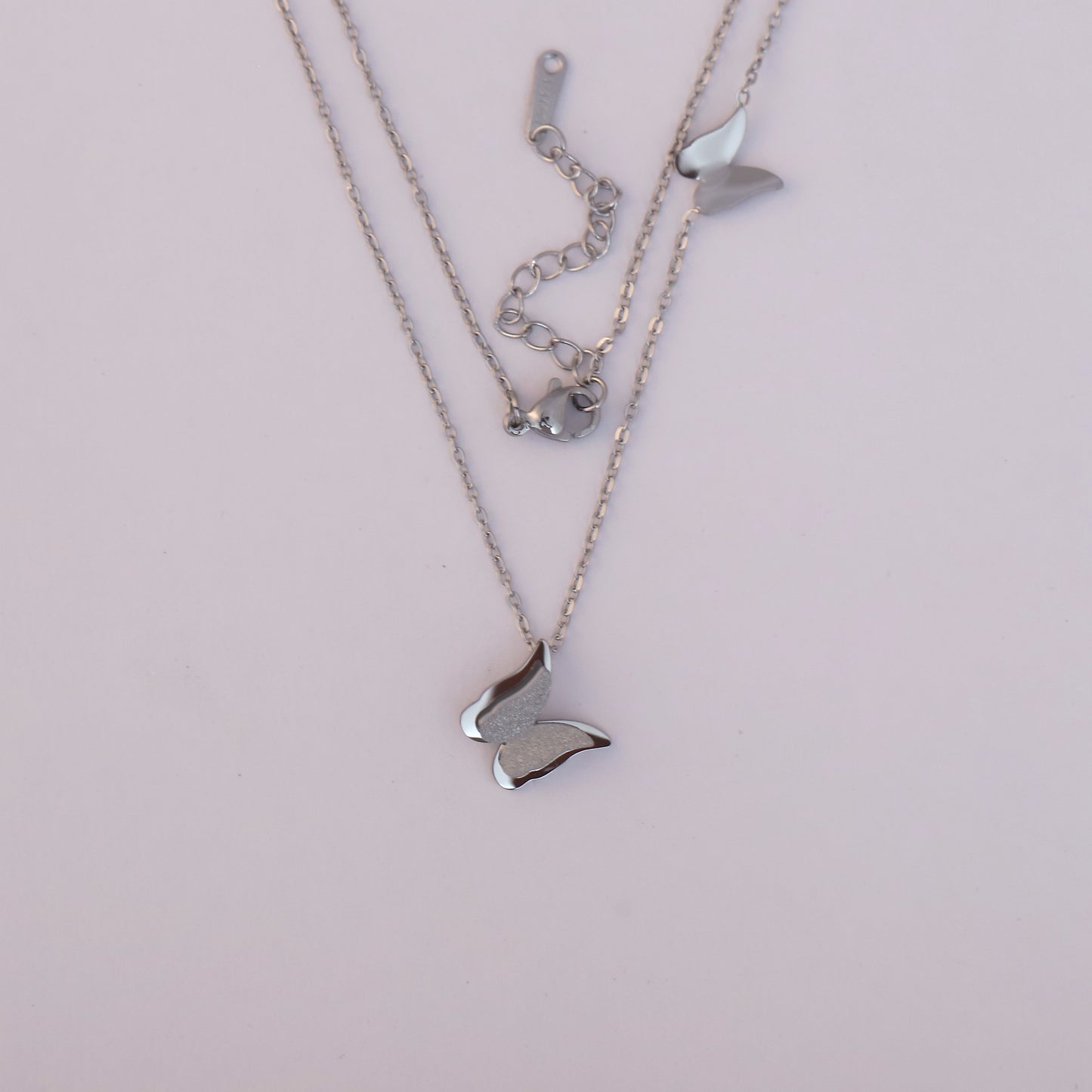 Twin Butterfly Rhodium Plated Necklace