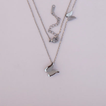 Twin Butterfly Rhodium Plated Necklace