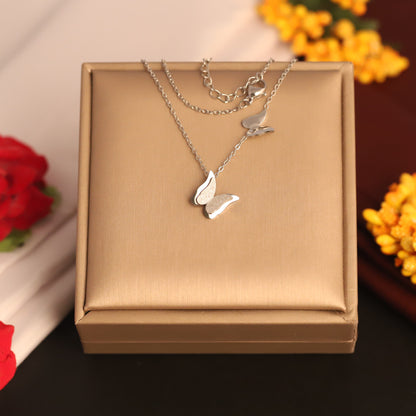 Twin Butterfly Rhodium Plated Necklace