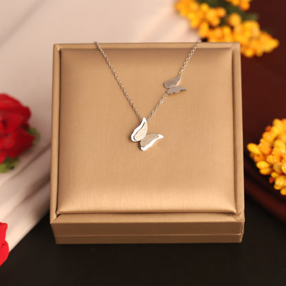 Twin Butterfly Rhodium Plated Necklace