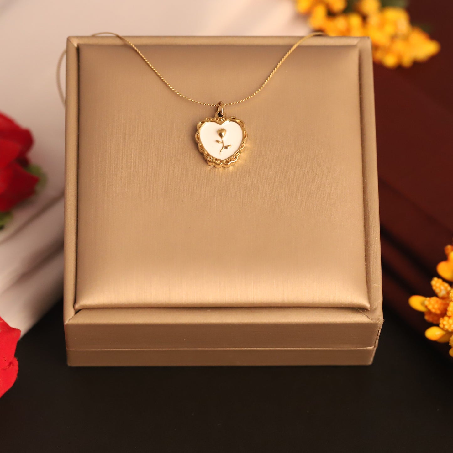 Romantic Rose Heart 18K PVD Gold Pendant