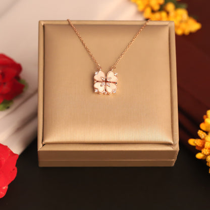Enchanting Clover Heart Convertible Rose Gold 18K PVD Necklace