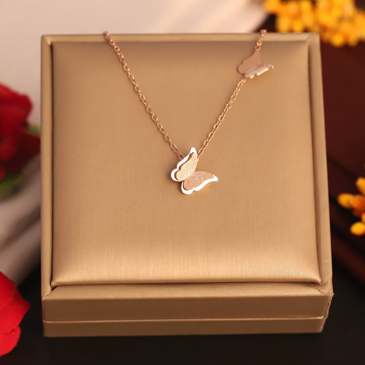 Twin Butterfly 18K PVD Gold Plated Necklace