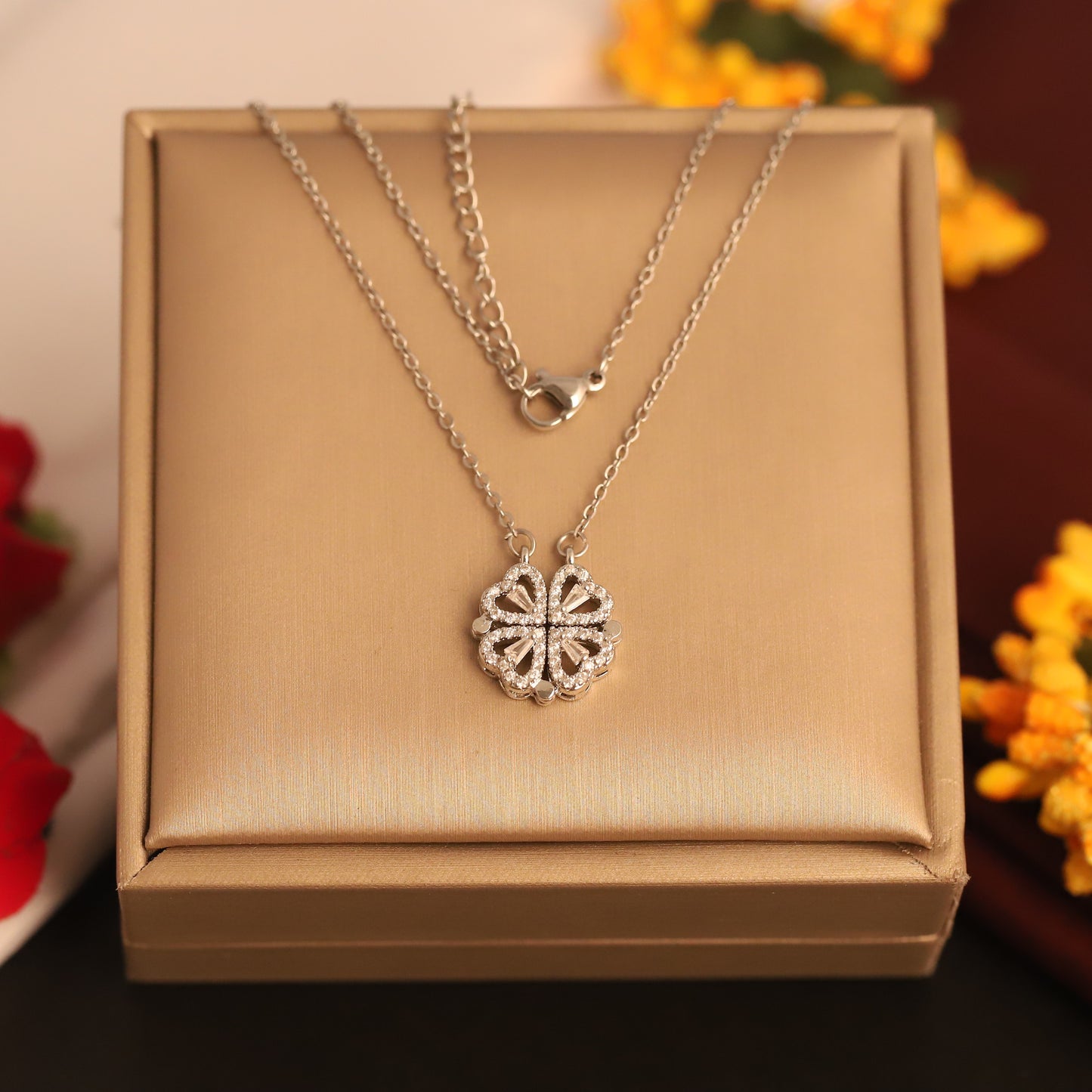 Dual Bloom Rhodium Necklace