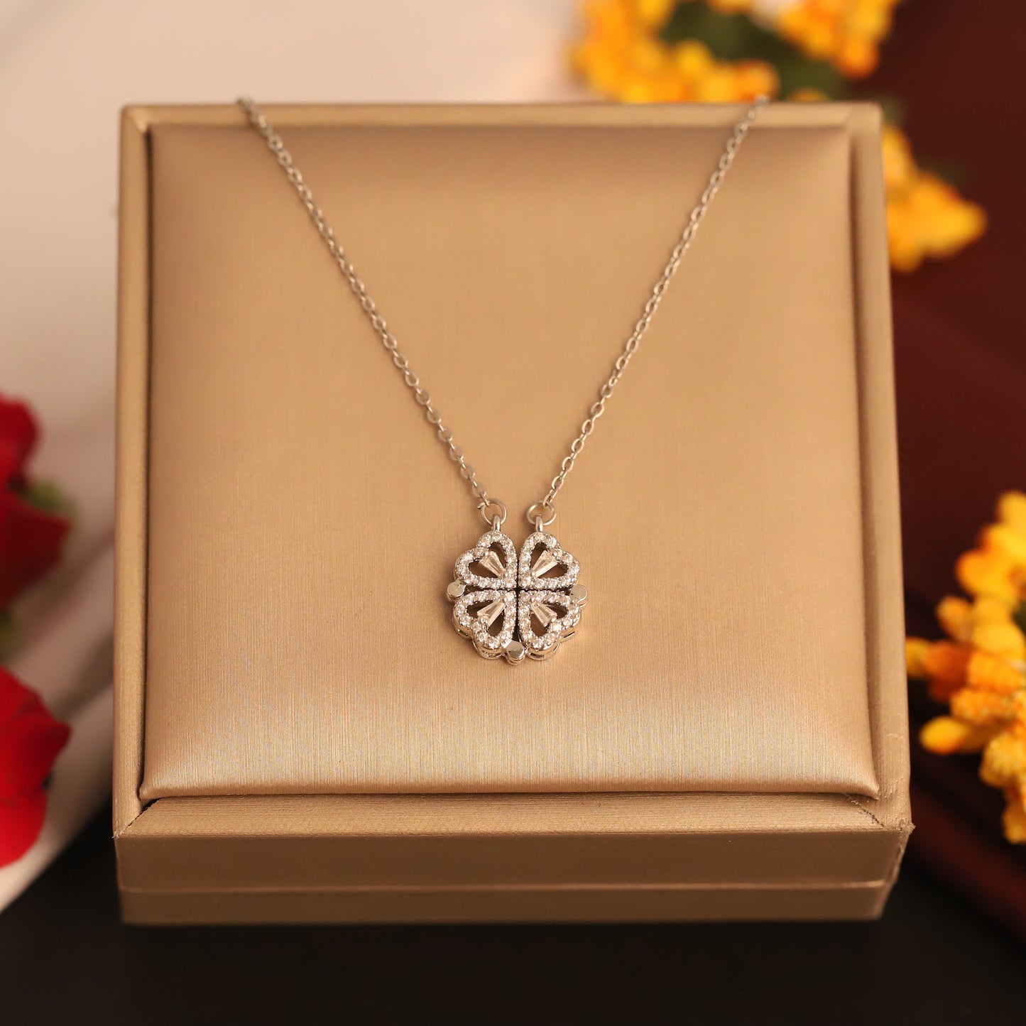 Dual Bloom Rhodium Necklace