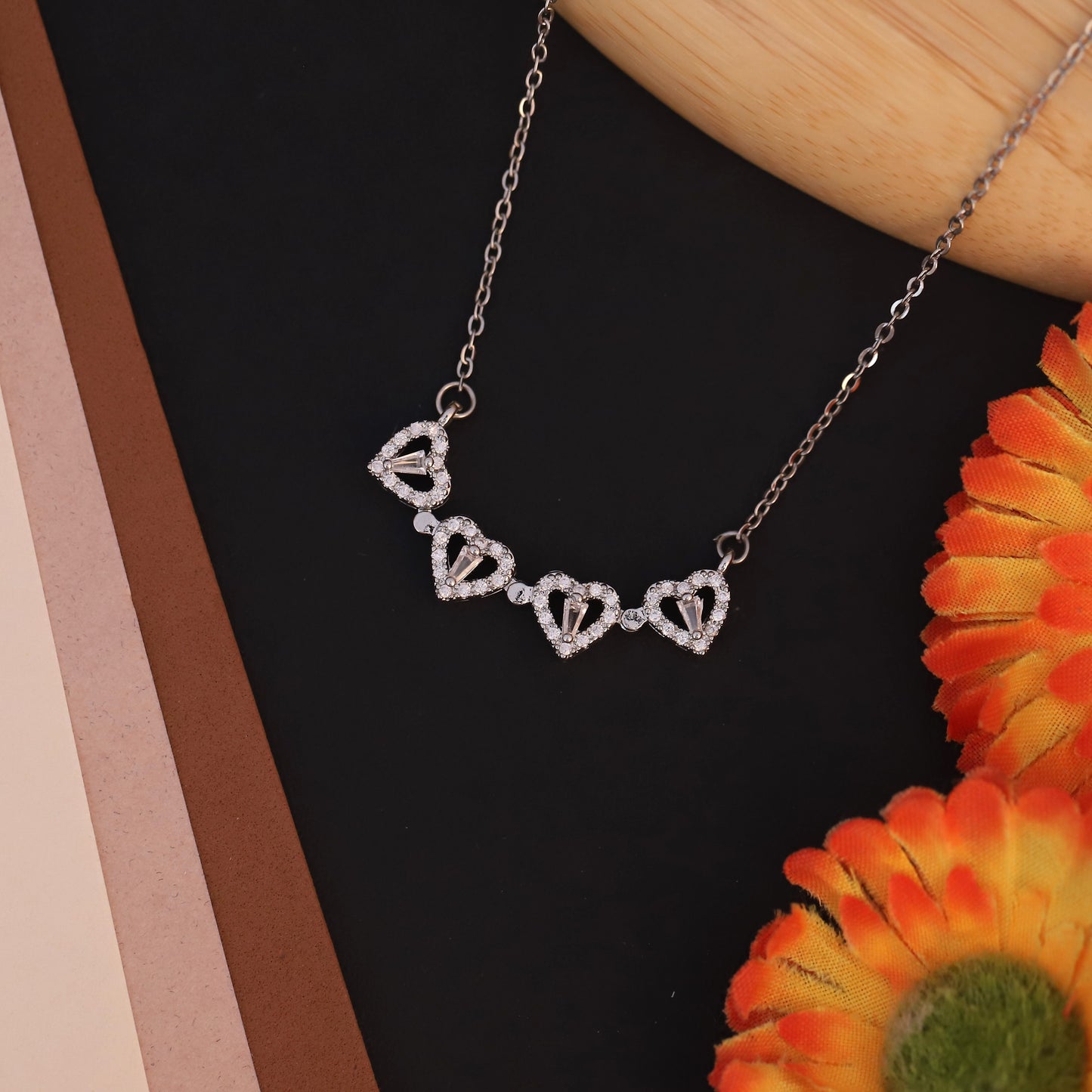 Dual Bloom Rhodium Necklace