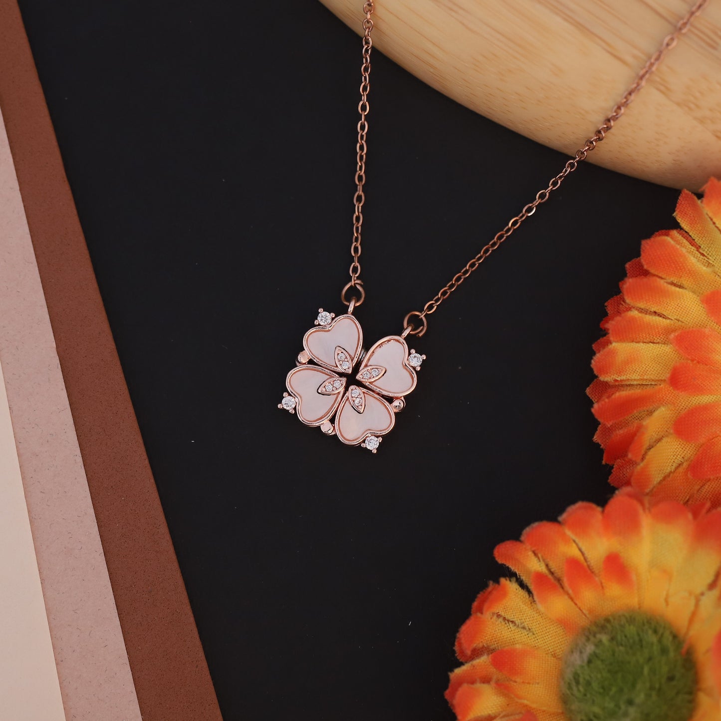 Enchanting Clover Heart Convertible Rose Gold 18K PVD Necklace