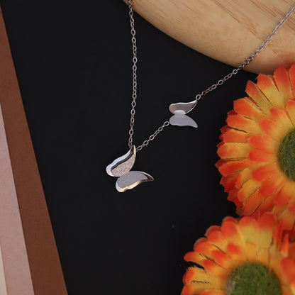 Twin Butterfly Rhodium Plated Necklace