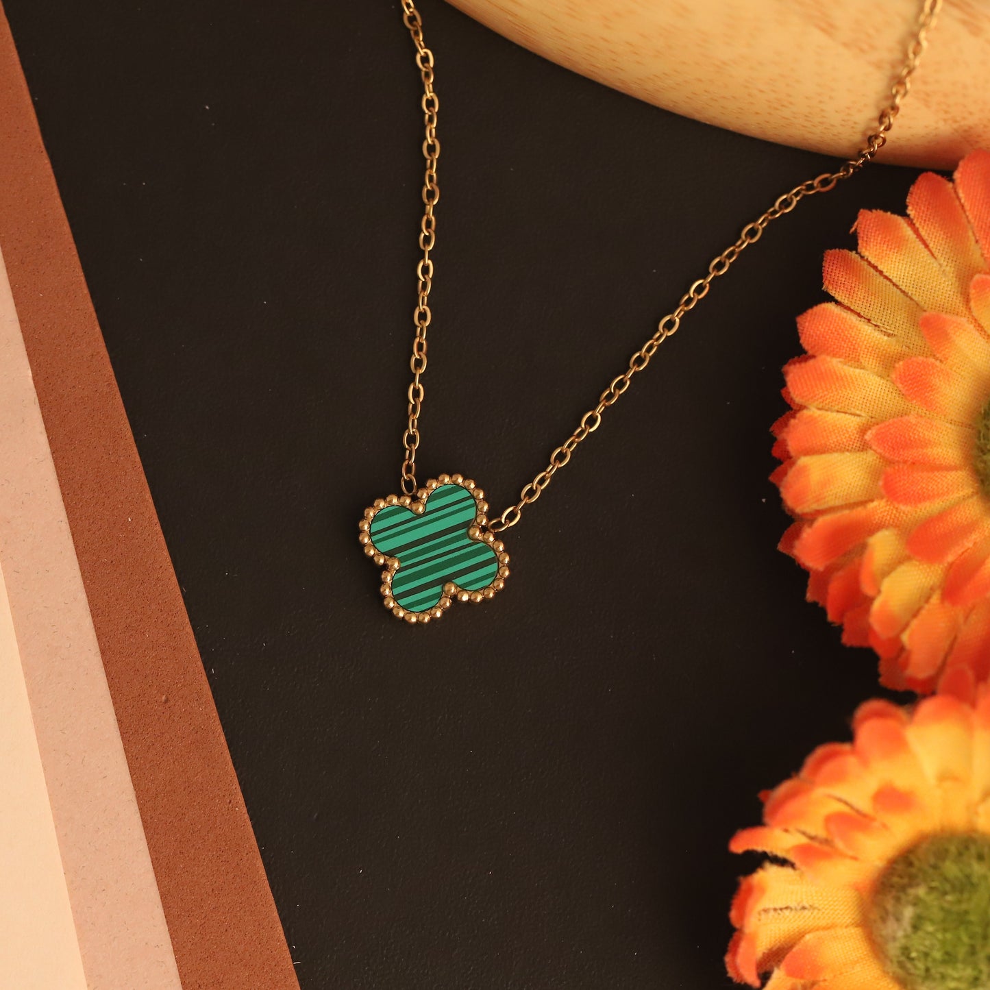Vibrant Green Clover 18K Gold PVD Pendant