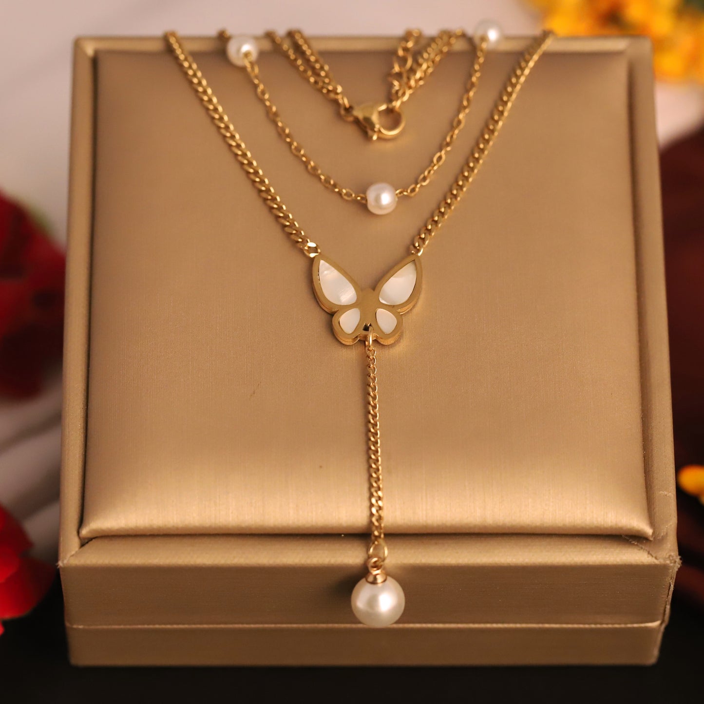 Pearl Butterfly 18K Gold PVD Necklace