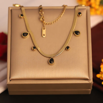 Dainty Black Drop 18K Gold PVD Necklace